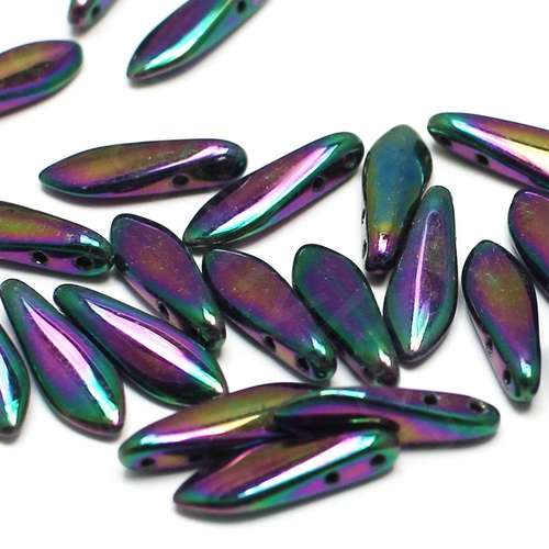 5x16mm Czech glass glass beads iris purple — high-quality two-hole beads ideal for jewelry making, bead weaving, and crafts