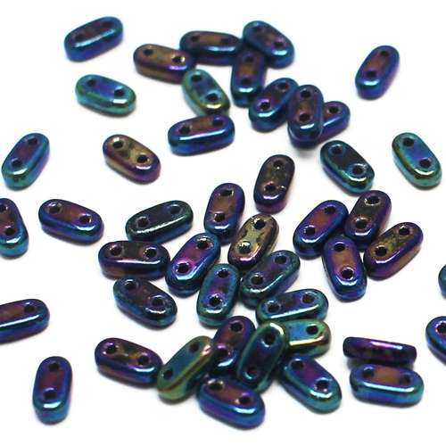 6mm Czech glass glass beads iris blue — pack of 7, high-quality two-hole beads ideal for jewelry making, bead weaving, and crafts