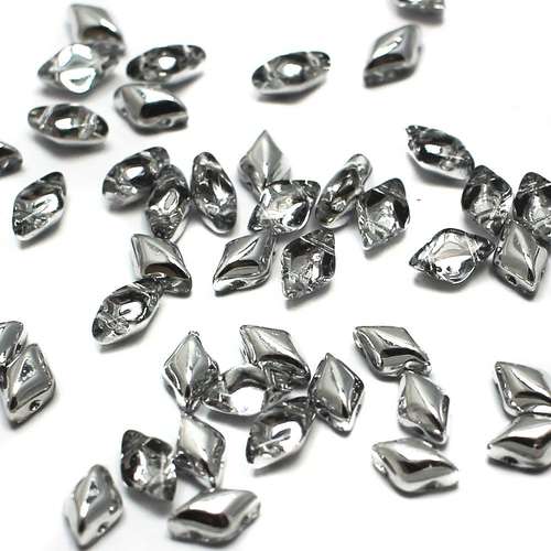 8x5mm 10g Czech glass Rulla beads half silver — two-hole beads for jewelry making and bead weaving