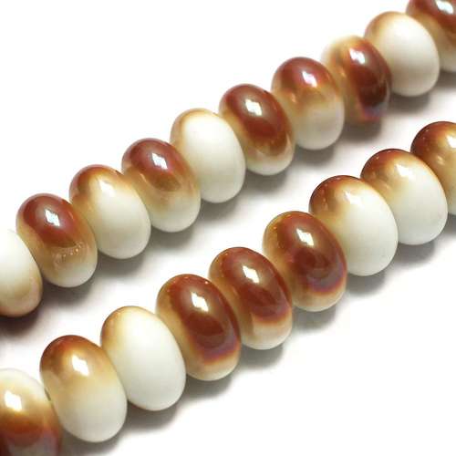 Ceramic Rondelle - 16x9mm - White with Peach