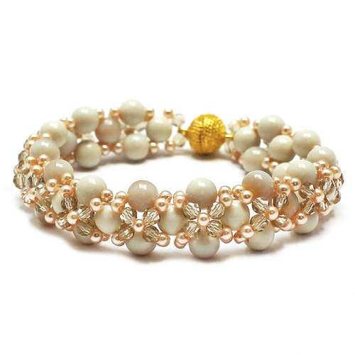 Hugs and Kisses with Opaline beads cream jewelry making kit — DIY set with beads and instructions for creating handmade jewelry