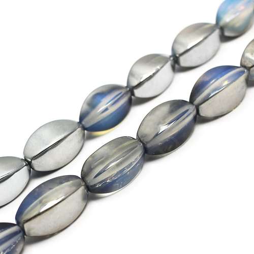 Half plated opal - Cuboid Rice - Silver Plate - 24x11mm - GRADE B
