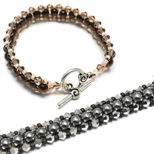 Tennis Hematite & Bicone bracelet silver champagne bracelet making kit — DIY set with beads and instructions for creating handmade jewelry