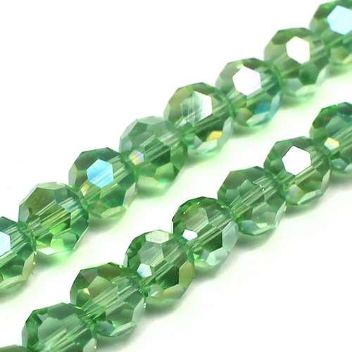 8mm crystal beads green ab 20" string — AB finish, faceted for jewelry making and beadwork