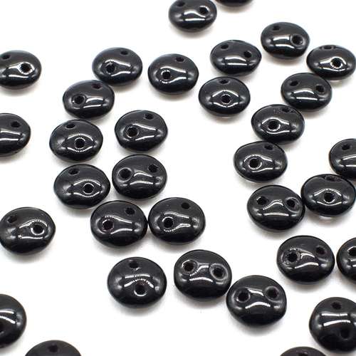 6mm Czech glass glass beads jet black — pack of 50, high-quality two-hole beads ideal for jewelry making, bead weaving, and crafts