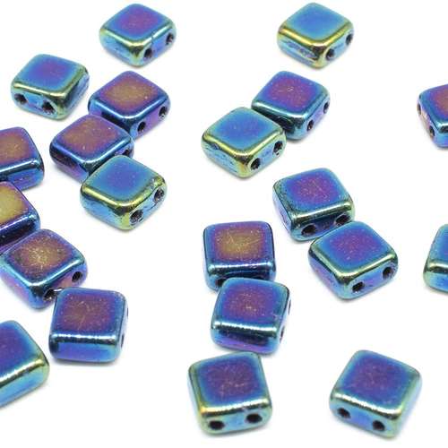 6mm Czech glass glass beads iris blue — pack of 25, high-quality two-hole beads ideal for jewelry making, bead weaving, and crafts