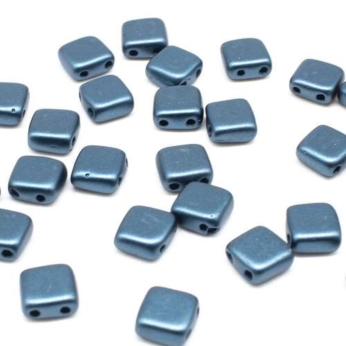 6mm Czech glass glass beads pearl coat steel blue — pack of 25, high-quality two-hole beads ideal for jewelry making, bead weaving, and c…