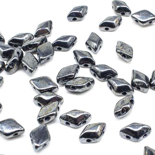 8x5mm 10g Czech glass Rulla beads hematite — two-hole beads for jewelry making and bead weaving