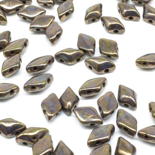 8x5mm 10g Czech glass Rulla beads opq olivine bronze picasso — two-hole beads for jewelry making and bead weaving