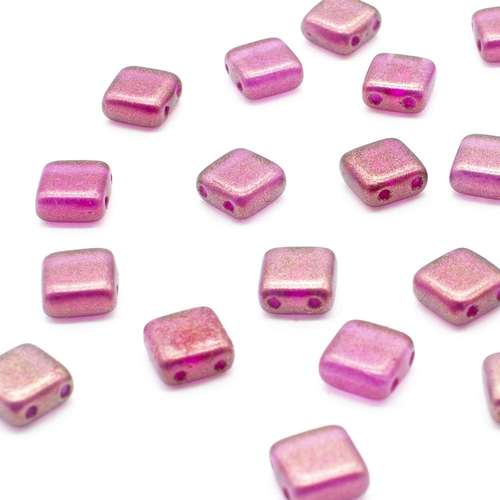 6mm Czech glass glass beads halo madder rose — pack of 25, high-quality two-hole beads ideal for jewelry making, bead weaving, and crafts