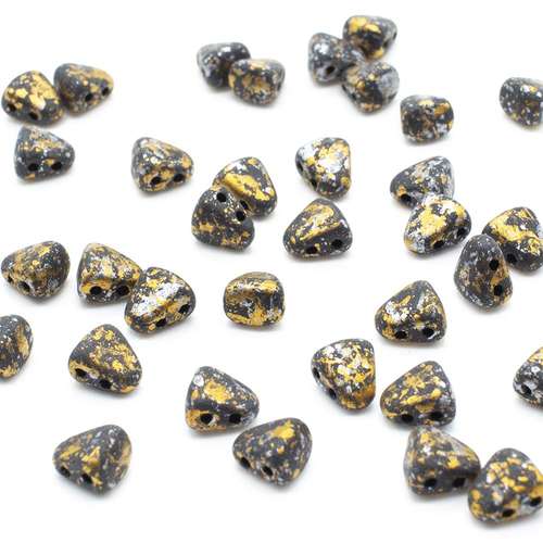 Czech glass Rulla beads bit czech glass beads 30pcs - tweedy gold — two-hole beads for jewelry making and bead weaving