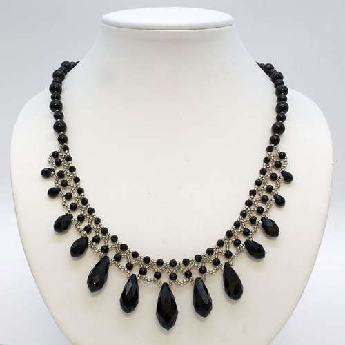 Crystal Drop Netted Necklace black necklace making kit — DIY set with beads and instructions for creating handmade jewelry