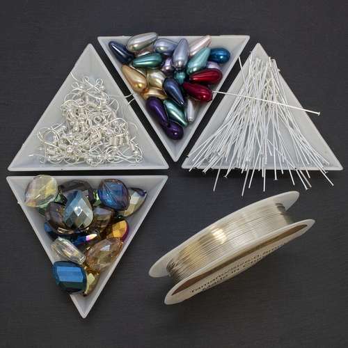 Herringbone Earrings Pack silver earring making kit — DIY set with beads and instructions for creating handmade jewelry