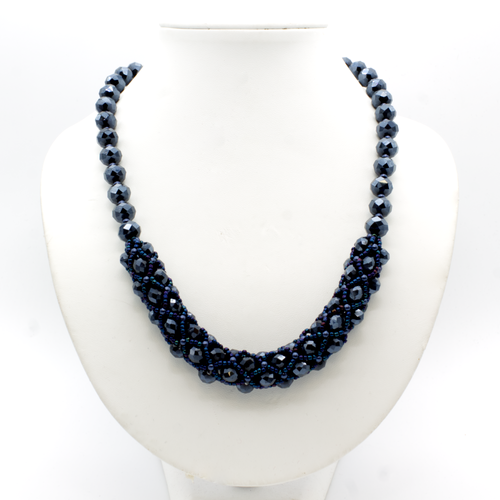 Crystal Tubular Netting Necklace hematite necklace making kit — DIY set with beads and instructions for creating handmade jewelry