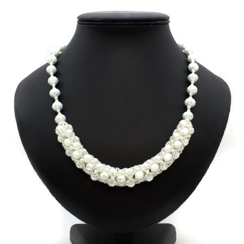 Crystal Tubular Netting Necklace white necklace making kit — DIY set with beads and instructions for creating handmade jewelry