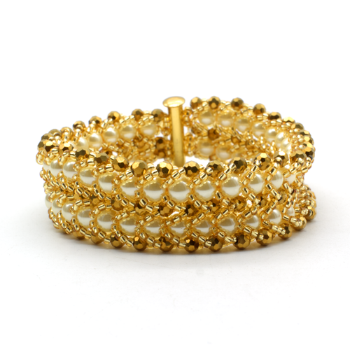 Double Row Flat Spiral Bracelet Kit gold bracelet making kit — DIY set with beads and instructions for creating handmade jewelry