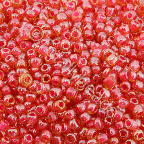 Seed Beads Colour Lined Pink Yellow - Size 8 100g