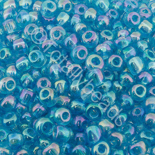 Seed Beads Transparent Rainbow Turquoise - Size 6 100g