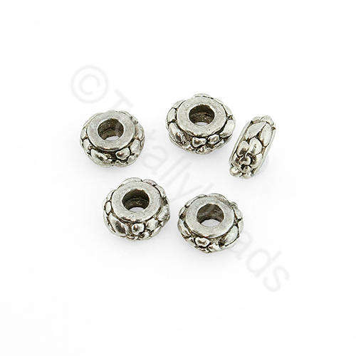 Antique Silver Bead - Flower Rondelle 6x3mm 12pcs