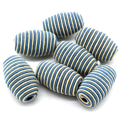Wax Thread Bead - Barrel 26x17mm - Blue 7pcs