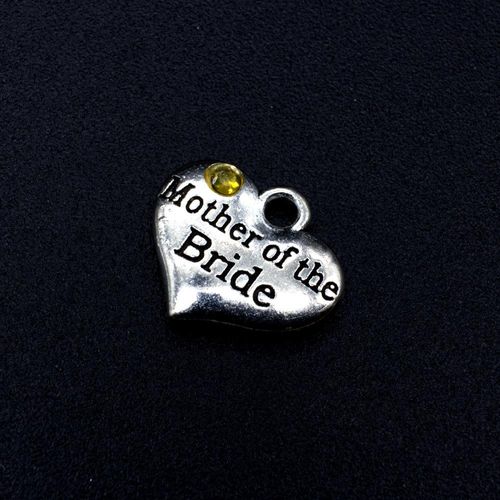 Wedding Charm Heart Antique Silver Mother of the Bride Yellow 16 x 14mm for jewellery making