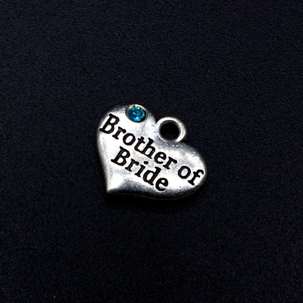 Wedding Charm Heart Antique Silver Brother of the Bride Blue 16 x 14mm for jewellery making