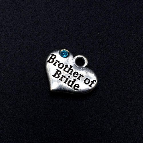 Wedding Charm Heart Antique Silver Brother of the Bride Blue 16 x 14mm for jewellery making