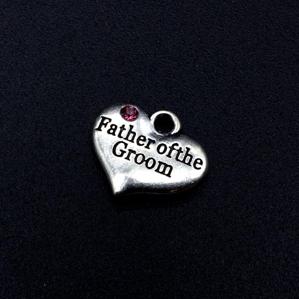 Wedding Charm Heart Antique Silver Father of the Groom Pink 16 x 14mm for jewellery making
