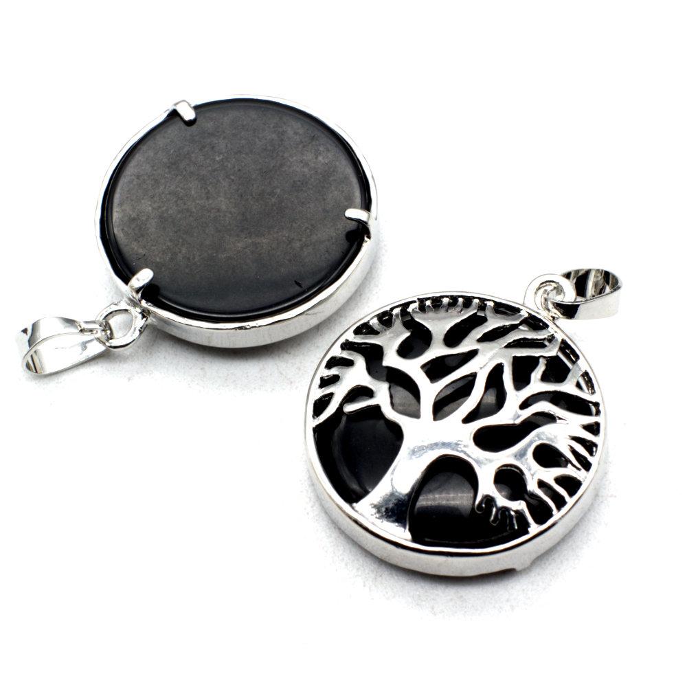 Tree of Life Pendant with Black Agate Gemstone 27mm for jewellery making