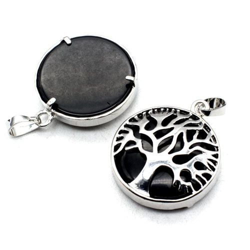 Tree of Life Pendant with Black Agate Gemstone 27mm for jewellery making