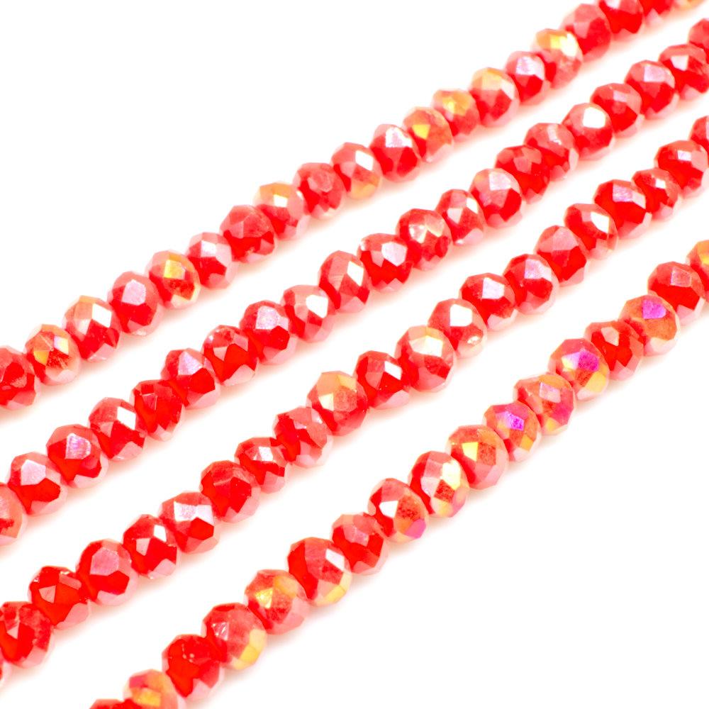 3.5mm crystal beads opaque red ab, pack of 130 — AB finish, faceted for jewelry making and beadwork