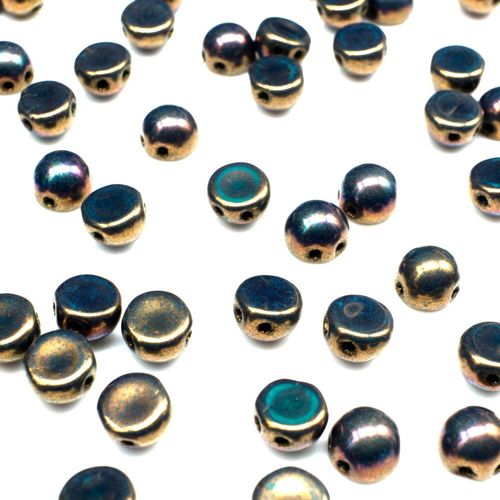 7mm Czech glass glass beads oxidized bronze — pack of 25, high-quality two-hole beads ideal for jewelry making, bead weaving, and crafts