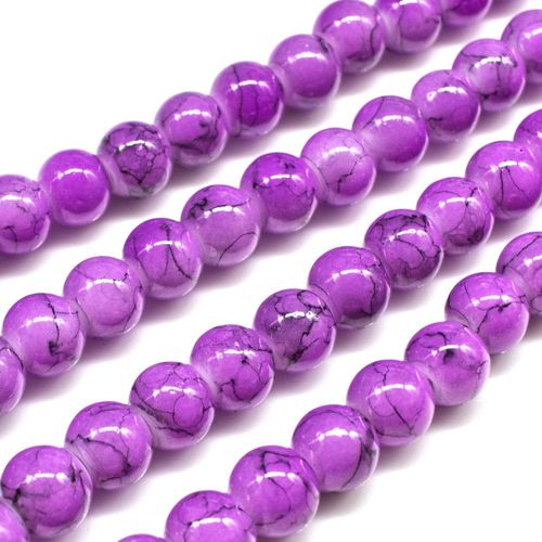 Marble Glass Beads Round 6mm - Purple