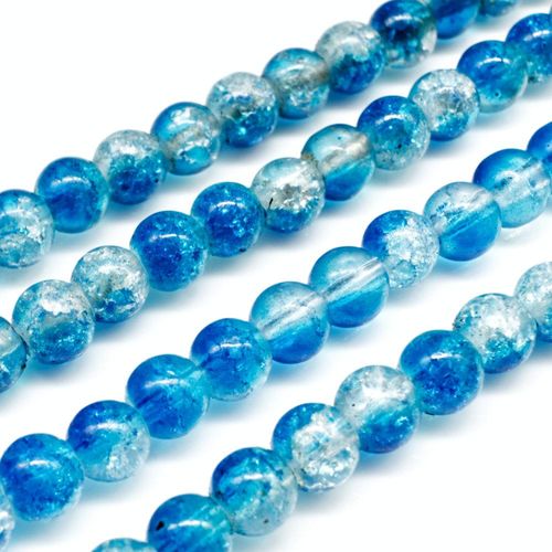 Crackle Beads Round 6mm Clear Dk Turquoise 65pcs for jewellery making