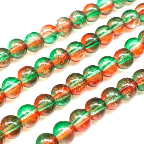 Crackle Beads Round 6mm Orange Green 65pcs for jewellery making