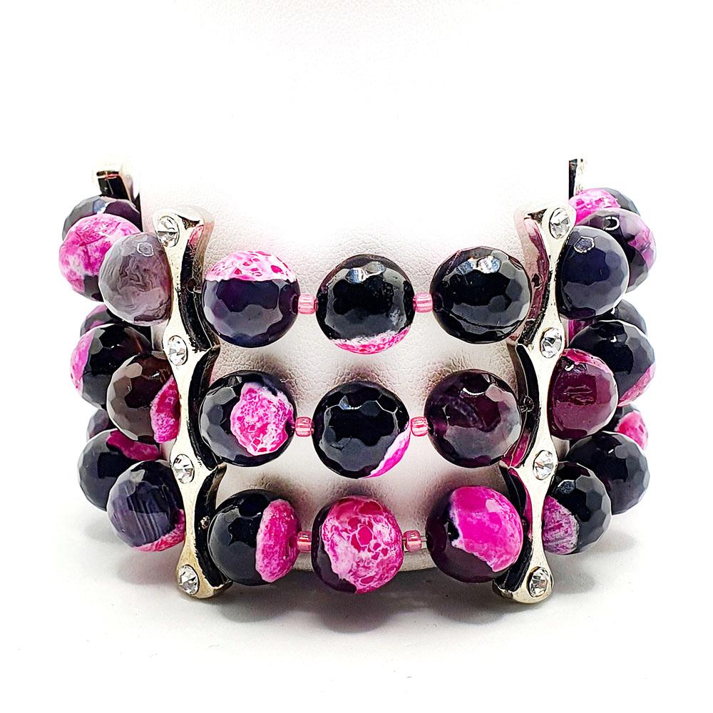 Maya Fire Agate Bracelet fuchsia black bracelet making kit — DIY set with beads and instructions for creating handmade jewelry