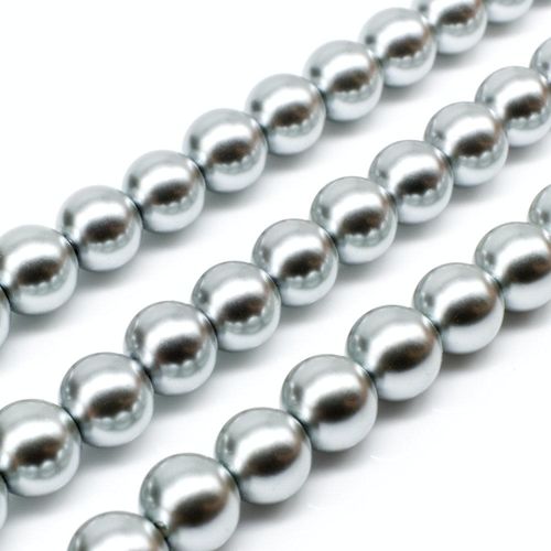 Glass Pearl Round Beads 8mm - Silver Grey