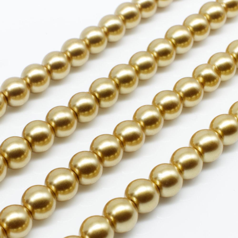 Glass Pearl Round Beads 6mm - Antique Gold