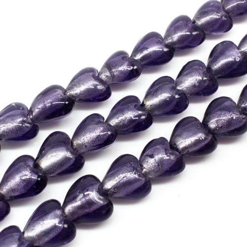 Silver Foil Heart Beads 12mm 30pcs Dark Purple for jewellery making