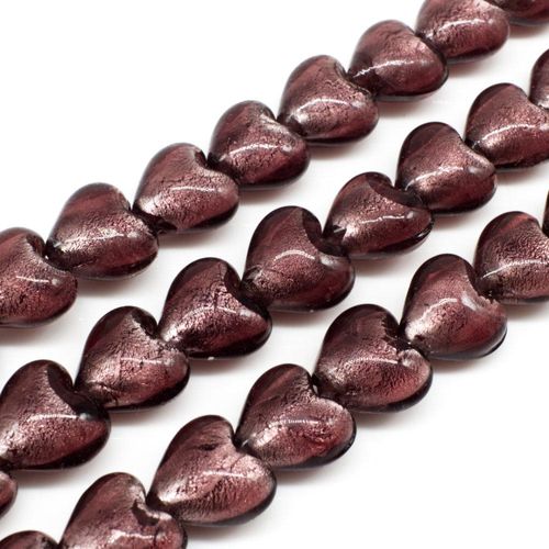 Silver Foil Heart Beads 12mm 30pcs Amethyst for jewellery making