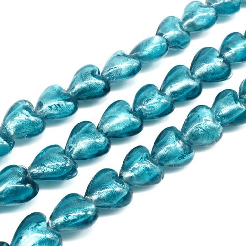 Silver Foil Heart Beads 12mm 30pcs Light Teal for jewellery making