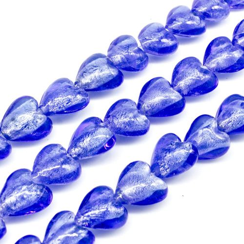 Silver Foil Heart Beads 12mm 30pcs Light Blue for jewellery making