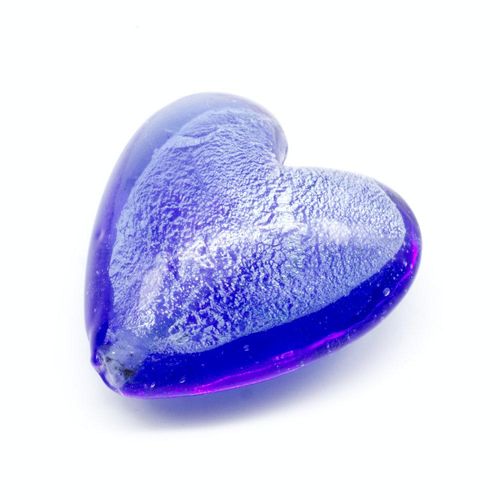 Silver Foil Heart Beads 35mm Blue 1pc for jewellery making