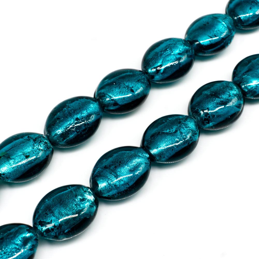 Silver Foil Flat Oval Beads 20mm Teal 10pcs for jewellery making