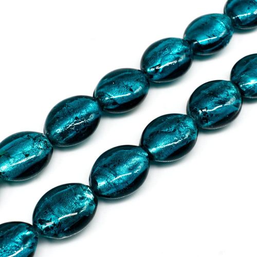 Silver Foil Flat Oval Beads 20mm Teal 10pcs for jewellery making