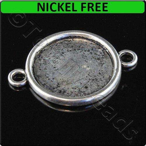 Antique Silver Metal Connector Cabachon Disc 24x32mm 4pcs