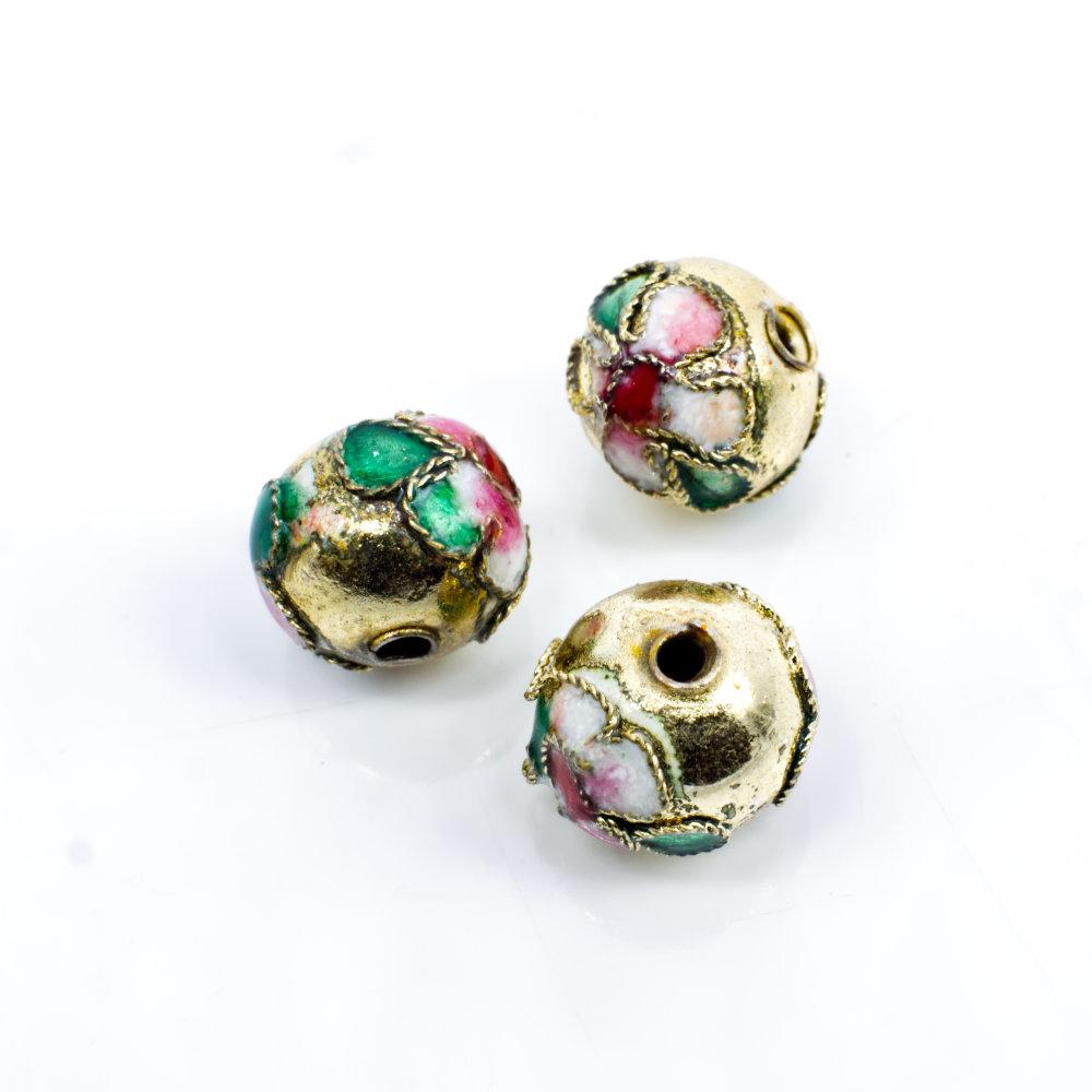 Cloisonne 10mm Round Bead Gold 1pc for jewellery making