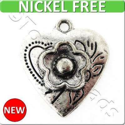 Antique Silver Metal Charm - Flower Heart 20x22mm 8pcs