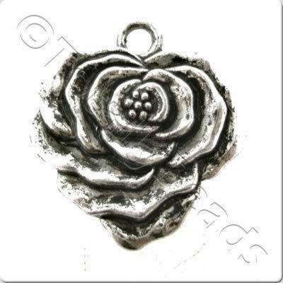Tibetan Silver Heart Shaped Flower Charm 2pcs