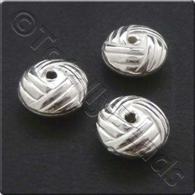 Metalised Acrylic Bead Hatched Rondelle 10x5mm - Silver 60pcs